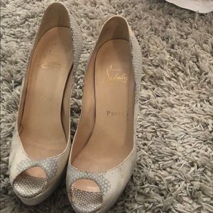 Louboutin 37.5 White Watersnake platform